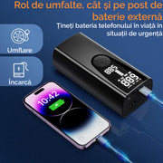 Compresor portabil electric NextWave® – pompa de aer reincarcabila 6000 mAh, presiune 0, 1-10, 3 bar (150 PSI), display digital, LED iluminare, 4 moduri presetate pentru masina, motocicleta, bicicleta si mingi, incarcare USB-C