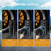 Compresor auto portabil NextWave® digital, 150 PSI, 30 L/min, acumulator reincarcabil, ecran LCD, oprire automata, lanterna LED, pentru anvelope auto, moto, biciclete si mingi, Negru