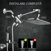 Set Cap De Dus Tip Ploaie NextWave®️, multiple moduri de curgere a apei, Para dus mobila, Duza de silicon, Presiune inalta, Anti-calcar, Cu suport culisant, furtun Flexibil, Otel inoxidabil, usor de instalat, Argintiu