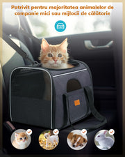 Geanta pentru transport animale mici, NextWave®, panza, 45x35x33 cm, Baza rezistenta cu covoras, Usor de transportat, Plasa respirabila, Gri inchis