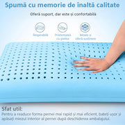 Perna ortopedica din spuma cu memorie cu gel BeGenius, Husa detasabila cu 2 zone termice, ergonomica ventilata pentru Gat si Suport Cervical, Ideala pentru dormitul lateral, spate sau stomac, 60x40x12 cm, fermitate ferma