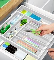 Organizator extensibil pentru tacamuri si ustensile NextWave® – bambus natural lacuit, finisaj negru elegant, 9 compartimente adanci (4, 8 cm), latime ajustabila 34–50 cm, lungime 44, 5 cm, design premium si eco-friendly pentru bucatarie. Alb
