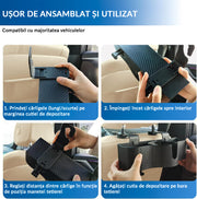 Set 2 Organizatoare Auto Spate NextWave®, 3-in-1 cu Suport Pahar, Depozitare Accesorii, Carlige Reglabile, Plastic Durabil, Negru