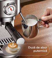 Espressor profesional NextWave® 20 bari, 1350W, rezervor 1.3L, din otel inoxidabil, spumator lapte integrat, functii automate pentru espresso, cappuccino, latte si alte bauturi pe baza de cafea