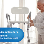 Scaun de dus si cada NextWave® cu spatar si brate captusite, inaltime reglabila 41–53 cm, suport greutate 160 kg, cadru din aluminiu usor si rezistent, picioare anti-alunecare, ideal pentru varstnici si persoane cu mobilitate redusa