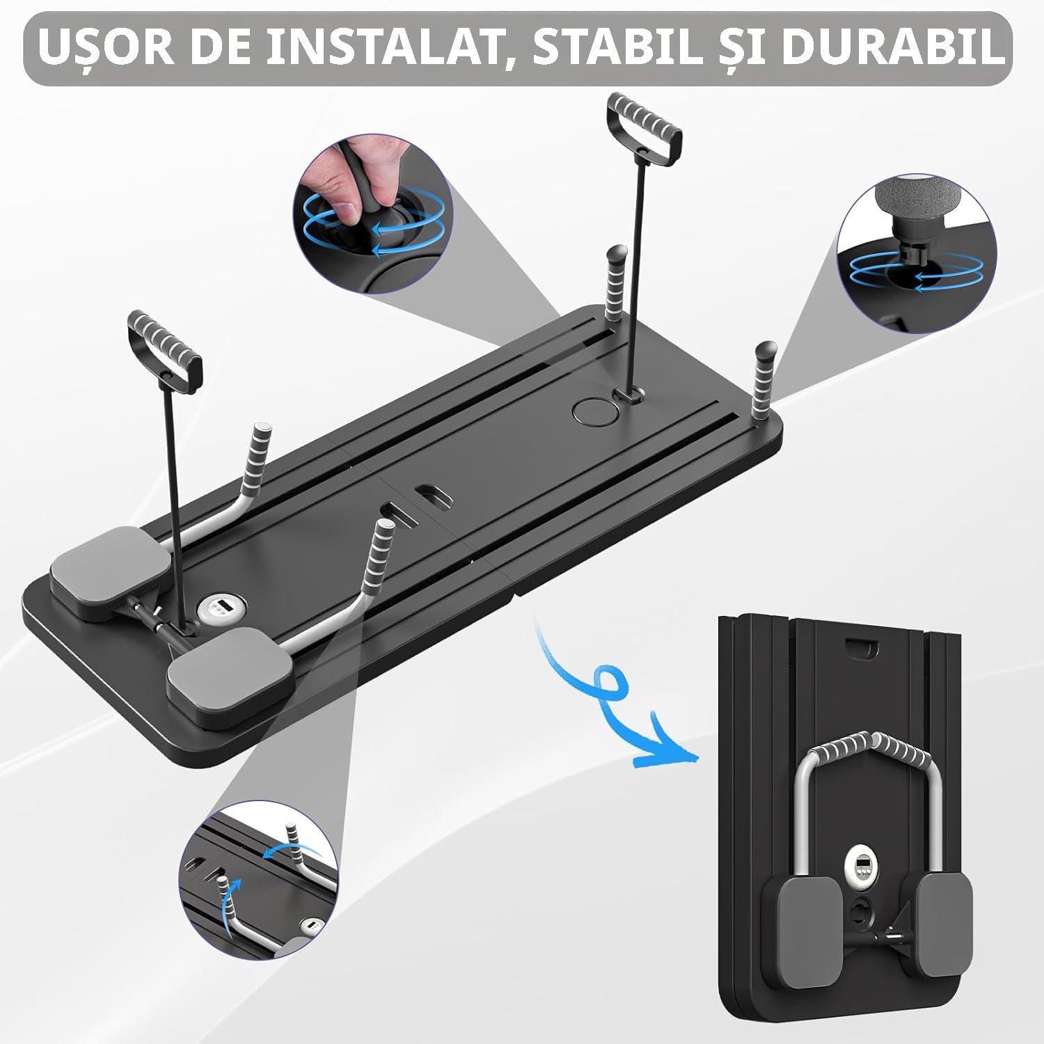 Aparat Pilates Reformer pliabil NextWave® – echipament de antrenament pentru acasa, ideal pentru incepatori si avansati, cadru metalic rezistent, sistem ajustabil pentru exercitii variate, usor de pliat si depozitat