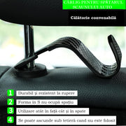 Set 4 carlige spatar auto NextWave®️, textura fibra de carbon, capacitate mare pana la 10 kg, pentru organizare si depozitare, nu ocupa spatiu, culoare neagra