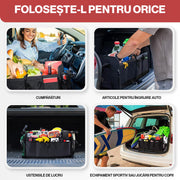 Organizator portbagaj auto pliabil NextWave®️ M, compartimentare personalizabila cu subdivizor detasabil, 2 buzunare mari fata si spate, 8 buzunare laterale, baza rigida, material Oxford rezistent, dimensiuni 53×34 cm