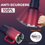 NextWave® Cana termoizolanta 1180 ml cu maner si capac etans – inox premium, pereti triplu izolati, pastreaza bauturile reci 34h si calde 10h, cu paie reutilizabile si perie de curatare, baza anti-alunecare, neagra