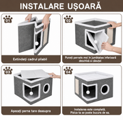 Casa Pisici NextWave®, Casuta Pliabila Tip Pestera, Pat Interior cu Platforma Superioara, Ansamblu de Zgariat Sisal, Minge Pufoasa, Perne Reversibile Detasabile, MDF Stabil, pentru Pisici si Animale Mici, 40 x 40 x 32 cm, Gri Inchis