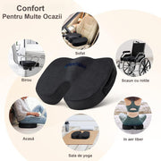 Perna ortopedica sezut NextWave®️, din spuma cu memorie, Coccis, pentru scaun de birou sau masina, husa detasabile, respirabila si antialunecare, protectie zona Lombara, Dureri de sold, Sciatica, Hemoroizi, Negru