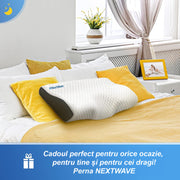 Perna ortopedica pentru dormit NextWave®️, Spuma cu Memorie ergonomica pentru Gat si Suport Cervical, Husa lavabila, Ideala pentru dormitul lateral, spate sau stomac, beneficii medicale