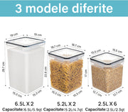 Set 10 recipiente ermetice pentru depozitare alimente NextWave® – plastic BPA Free, capace sigilabile, stivuibile, pentru organizare bucatarie si camara, ideale pentru cereale, orez, faina, zahar, paste si leguminoase