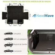 Husa scaune auto protectie si transport animale extinsa NextWave®️, insertie 3 placi pentru caini, pisici de toate taliile, rezistenta pana la 140 kg, ofera protectie bancheta spate autoturism, pat animale, Universala, Negru cu Verde