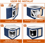 Casa Pisici NextWave®, Casuta Moale pentru Interior, Pat Tip Pestera cu Perna Detasabila, Material Bumbac, Design Confortabil si Cald, Intrare Larga, pentru Pisici, Pui de Caine si Animale Mici, Odihna si Somn, 41 x 41 x 31 cm, Albastru