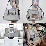 Geanta pentru transport animale mici NextWave®, pisica, caine, iepure, din panza, 44x28x25, baza rezistenta cu covoras, gri