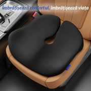 Perna ortopedica NextWave® pentru scaun – spuma cu memorie de inalta densitate, design ergonomic, husa detasabila respirabila, baza antiderapanta, pentru ameliorarea durerilor de sciatica, coccis, hemoroizi si spate, 46×41×5,6 cm, negru