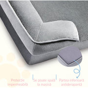 Pat Ortopedic Tip Canapea pentru Caini, Ultra Confortabile pentru Caini de Talie Foarte Mare, Pat Respirabil si Impermeabil pentru Animale, Spuma Tip Ou cu Suport Suplimentar pentru Cap si Gat, Husa Detasabila si Lavabila, Baza Antiderapanta, Marime S