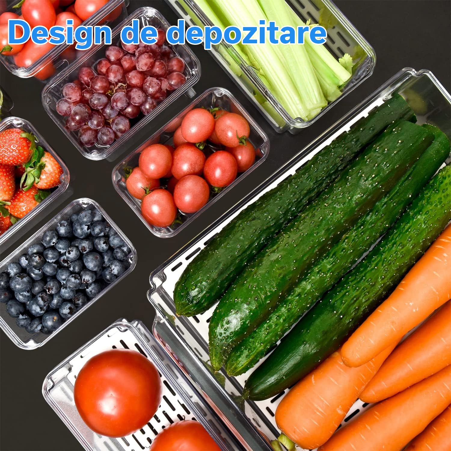 Set 10 organizatoare alimentare NextWave® pentru frigider – cutii cu capace suprapozabile, transparente, BPA Free, ideale pentru fructe, legume, branzeturi, carne, snacks si alimente uscate – solutie practica pentru organizare si pastrarea prospetimii