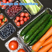 Set 10 organizatoare alimentare NextWave® pentru frigider – cutii cu capace suprapozabile, transparente, BPA Free, ideale pentru fructe, legume, branzeturi, carne, snacks si alimente uscate – solutie practica pentru organizare si pastrarea prospetimii