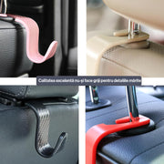 Set 4 carlige spatar auto NextWave®️, textura fibra de carbon, capacitate mare pana la 10 kg, pentru organizare si depozitare, nu ocupa spatiu, culoare neagra