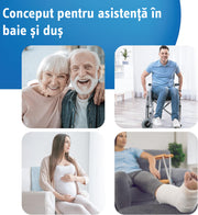 Scaun de dus si cada NextWave® cu spatar si brate captusite, inaltime reglabila 41–53 cm, suport greutate 160 kg, cadru din aluminiu usor si rezistent, picioare anti-alunecare, ideal pentru varstnici si persoane cu mobilitate redusa