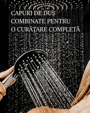 Set Cap De Dus Tip Ploaie NextWave®️, multiple moduri de curgere a apei, Para dus mobila, Duza de silicon, Presiune inalta, Anti-calcar, Cu suport culisant, furtun Flexibil, Otel inoxidabil, usor de instalat, Argintiu