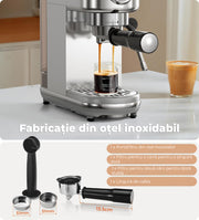 Espressor profesional NextWave® 20 bari, 1350W, rezervor 1.3L, din otel inoxidabil, spumator lapte integrat, functii automate pentru espresso, cappuccino, latte si alte bauturi pe baza de cafea