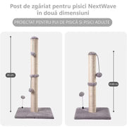 Ansamblu de joaca pentru pisici, NextWave, stalp zgariat sisal, 2 bile suspendate, gri, 85cm