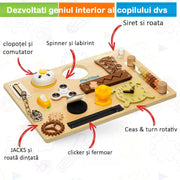 Placa senzoriala NextWave®, tabla de activitati Montessori din lemn cu 14 activitati educationale pentru invatarea abilitatilor motorii fine, jucarie de calatorie pentru copii pentru fete si baieti
