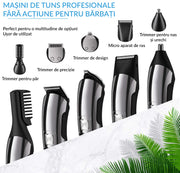 Masina de tuns si Aparat de ras BeGenius®, Multifunctionala 11 in 1, Lame Inox, Corp Metal, Profesional, Barba, Cap, Inghinal, Fara Fir, Acumulator Aparat 2000mAh, Trimmer Nas Inclus, Argintiu