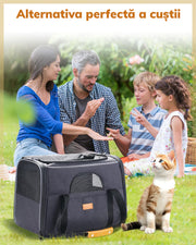 Geanta pentru transport animale mici, NextWave®, panza, 45x35x33 cm, Baza rezistenta cu covoras, Usor de transportat, Plasa respirabila, Gri inchis