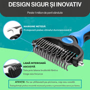 Perie profesionala NextWave® dubla pentru caini si pisici – reduce naparlirea cu pana la 95%, descurcare noduri si subtiere blana, pieptene 2 fete cu 9 si 17 dinti din inox, pentru blana medie si lunga, maner ergonomic antiderapant, ingrijire confortabila