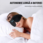 Masca de somn cu casti Bluetooth NextWave®️, design 3D conturat, sunet stereo HD si microfon, Bluetooth 5.2, autonomie 12h, incarcare rapida 1h, material spuma cu memorie si plus respirabil, banda elastica reglabila, negru