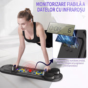 Placa Pilates multifunctionala 6-in-1 NextWave®, antrenament corporal complet si sculptare abdomene, functie rebound, afisaj inteligent cu cronometru si numaratoare, din polipropilena PP, pliabila si portabila, pentru fitness acasa, Negru
