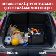 Organizator portbagaj auto pliabil NextWave®️ L, compartimentare personalizabila cu subdivizor detasabil, 2 buzunare mari fata si spate, 8 buzunare laterale, baza rigida, material Oxford rezistent la apa, dimensiuni 60×37 cm