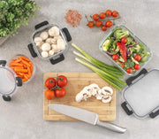 Set 12 Caserole Alimentare din sticla NextWave, Capace Etanse, Depozitare Frigider si Congelator, Potrivite pentru Microunde, Fara BPA, Inchidere cu 4 Clipsuri, Usor de Curatat, Transparent