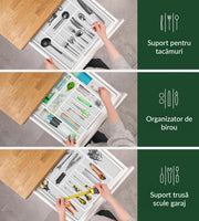 Organizator extensibil pentru tacamuri si ustensile NextWave® – bambus natural lacuit, finisaj negru elegant, 9 compartimente adanci (4, 8 cm), latime ajustabila 34–50 cm, lungime 44, 5 cm, design premium si eco-friendly pentru bucatarie. Alb