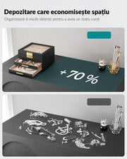 NextWave® Cutie de bijuterii pe 3 niveluri cu 2 sertare – caseta eleganta din piele ecologica neagra cu interior catifelat, spatii dedicate pentru inele, verighete, cercei, bratari si lanturi, design rafinat si compact, ideala pentru organizare, Negru