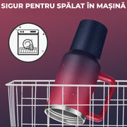 NextWave® Cana termoizolanta 1180 ml cu maner si capac etans – inox premium, pereti triplu izolati, pastreaza bauturile reci 34h si calde 10h, cu paie reutilizabile si perie de curatare, baza anti-alunecare, neagra