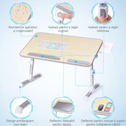Masa laptop pliabila si reglabila NextWave® – stand multifunctional portabil pentru pat, canapea si birou, 60x40 cm, cu suport pentru tableta si telefon, utilizare ca masa mic dejun, birou de studiu sau suport de scris, design ergonomic si usor de depozit