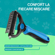 Perie profesionala NextWave® dubla pentru caini si pisici – reduce naparlirea cu pana la 95%, descurcare noduri si subtiere blana, pieptene 2 fete cu 9 si 17 dinti din inox, pentru blana medie si lunga, maner ergonomic antiderapant, ingrijire confortabila