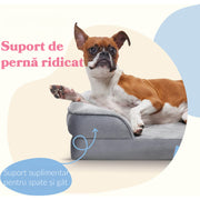 Pat Ortopedic Tip Canapea pentru Caini, Ultra Confortabile pentru Caini de Talie Foarte Mare, Pat Respirabil si Impermeabil pentru Animale, Spuma Tip Ou cu Suport Suplimentar pentru Cap si Gat, Husa Detasabila si Lavabila, Baza Antiderapanta, Marime S