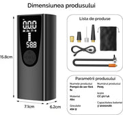 Compresor portabil electric NextWave® – pompa de aer reincarcabila 6000 mAh, presiune 0, 1-10, 3 bar (150 PSI), display digital, LED iluminare, 4 moduri presetate pentru masina, motocicleta, bicicleta si mingi, incarcare USB-C