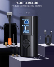 Compresor auto portabil NextWave, 150 PSI, baterie 7800 mAh, negru, 15x6x6cm