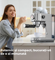 Espressor profesional NextWave® 20 bari, 1350W, rezervor 1.3L, din otel inoxidabil, spumator lapte integrat, functii automate pentru espresso, cappuccino, latte si alte bauturi pe baza de cafea