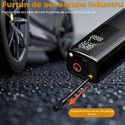 Compresor auto portabil NextWave® digital, 150 PSI, 30 L/min, acumulator reincarcabil, ecran LCD, oprire automata, lanterna LED, pentru anvelope auto, moto, biciclete si mingi, Negru