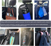 Set 4 carlige spatar auto NextWave®️, textura fibra de carbon, capacitate mare pana la 10 kg, pentru organizare si depozitare, nu ocupa spatiu, culoare neagra