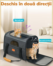 Geanta pentru transport animale mici, NextWave®, panza, 45x35x33 cm, Baza rezistenta cu covoras, Usor de transportat, Plasa respirabila, Gri inchis