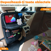 Husa spatar scaun auto NextWave®️, husa protectoare impermeabila pentru scaune, tava pliabila tip masa pentru tableta sau gustari, 9 buzunare multifunctionale pentru sticle, jucarii si accesorii, montaj universal, design durabil si usor de curatat